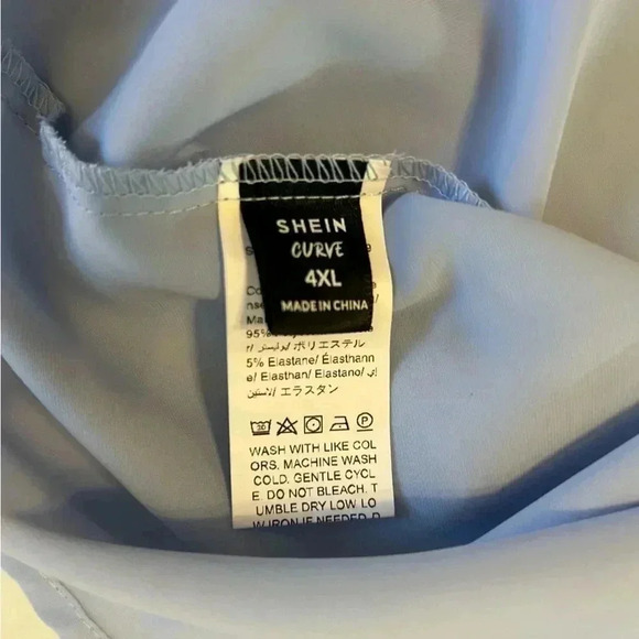 SHEIN LUNE Plus Contrast Swiss Dot Blouse Dusty Blue - Picture 5 of 8